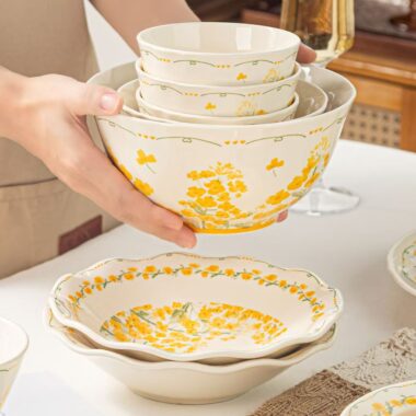 Sunny floral underglaze cream crockery dinner sets