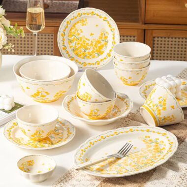 Sunny floral underglaze cream crockery dinner sets