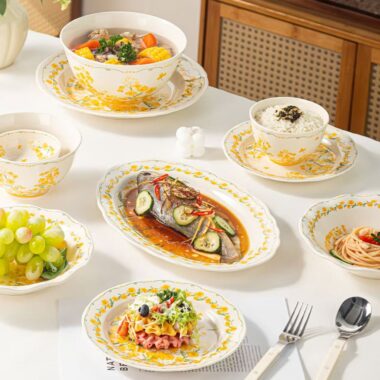 Sunny floral underglaze cream crockery dinner sets
