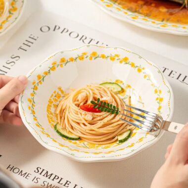 Sunny floral underglaze cream crockery dinner sets