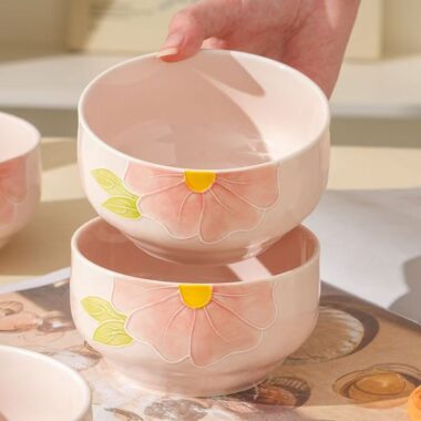 Hand-painted underglaze embossed ceramic bowls crockery
