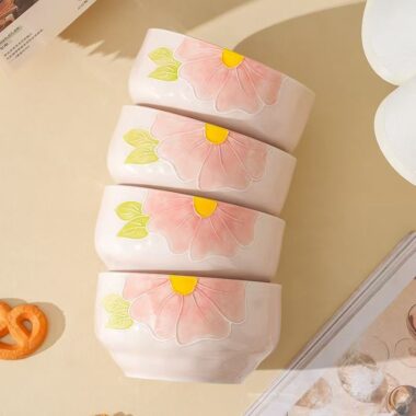 Hand-painted underglaze embossed ceramic bowls crockery