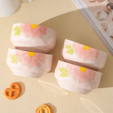 Hand-painted underglaze embossed ceramic bowls crockery