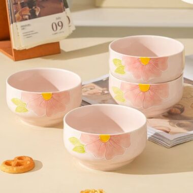 Hand-painted underglaze embossed ceramic bowls crockery