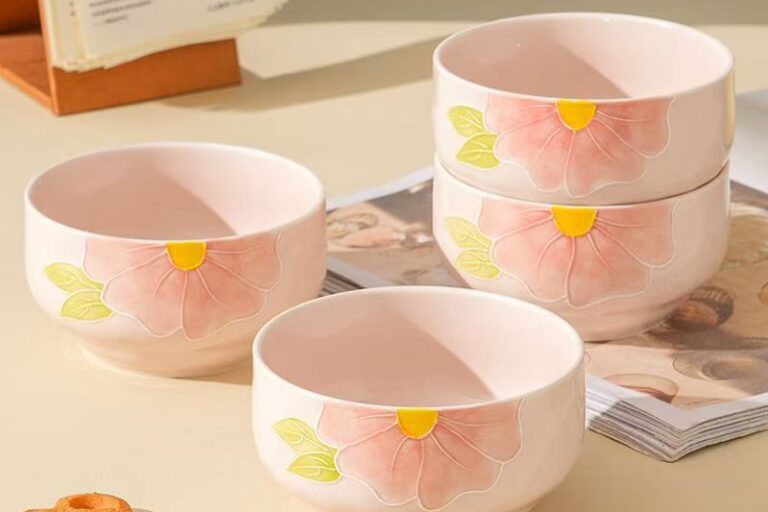 Hand-painted underglaze embossed ceramic bowls crockery
