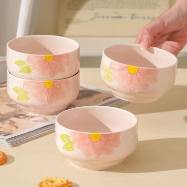 Hand-painted underglaze embossed ceramic bowls crockery