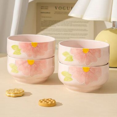 Hand-painted underglaze embossed ceramic bowls crockery