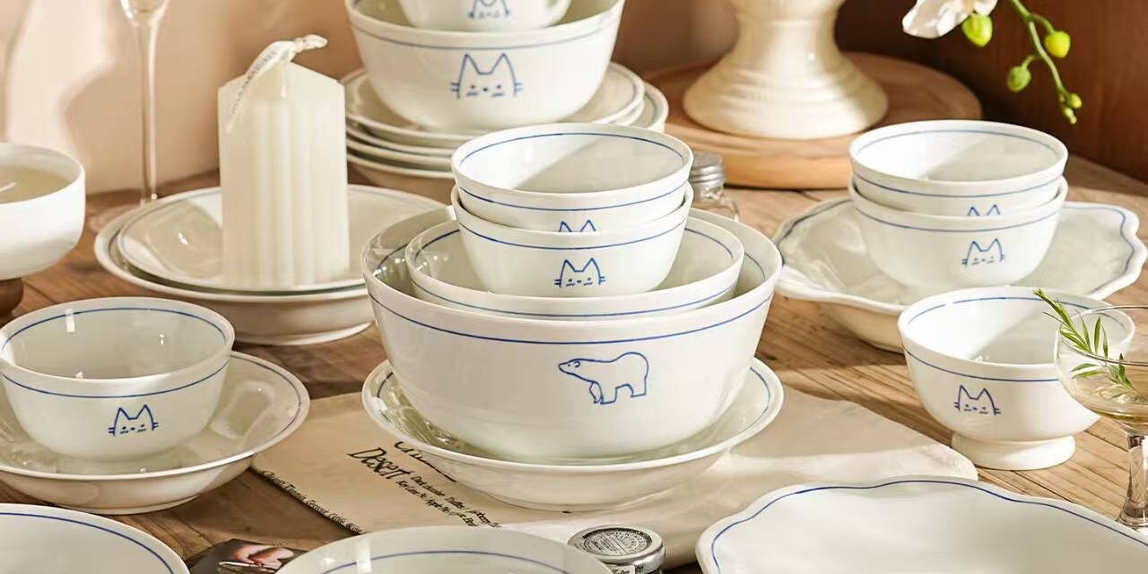 Vintage underglaze animal pattern crockery dinner sets