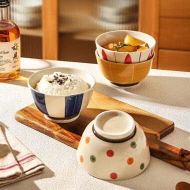 Vintage hand-painted colorful ceramic bowls crockery