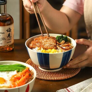 Vintage hand-painted colorful ceramic bowls crockery