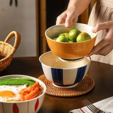 Vintage hand-painted colorful ceramic bowls crockery