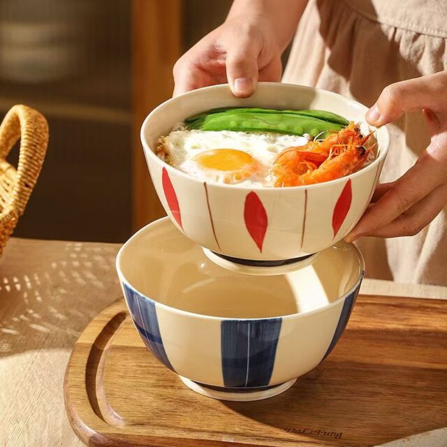 Vintage hand-painted colorful ceramic bowls crockery