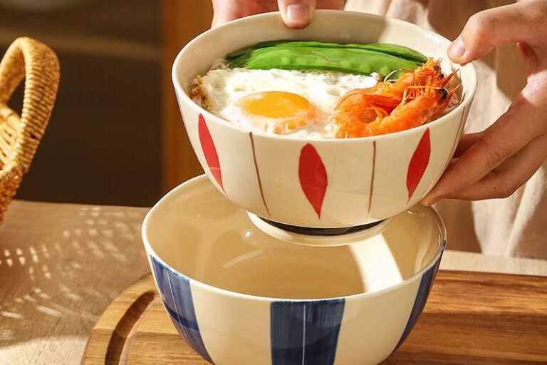 Vintage hand-painted colorful ceramic bowls crockery