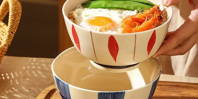 Vintage hand-painted colorful ceramic bowls crockery