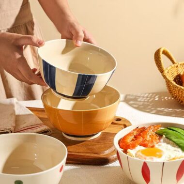 Vintage hand-painted colorful ceramic bowls crockery