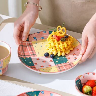 Colorful patchwork underglaze ceramic crockery dinner sets