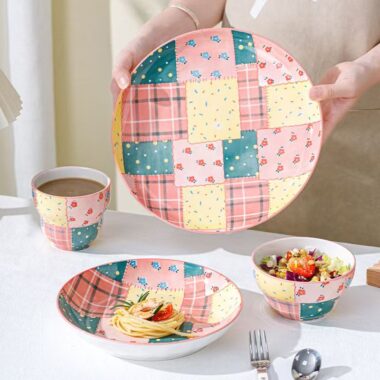 Colorful patchwork underglaze ceramic crockery dinner sets