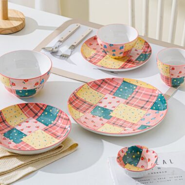 Colorful patchwork underglaze ceramic crockery dinner sets