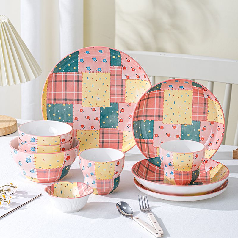 Colorful patchwork underglaze ceramic crockery dinner sets