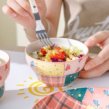 Colorful patchwork underglaze ceramic crockery dinner sets