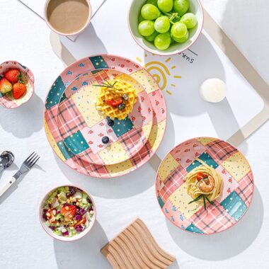 Colorful patchwork underglaze ceramic crockery dinner sets
