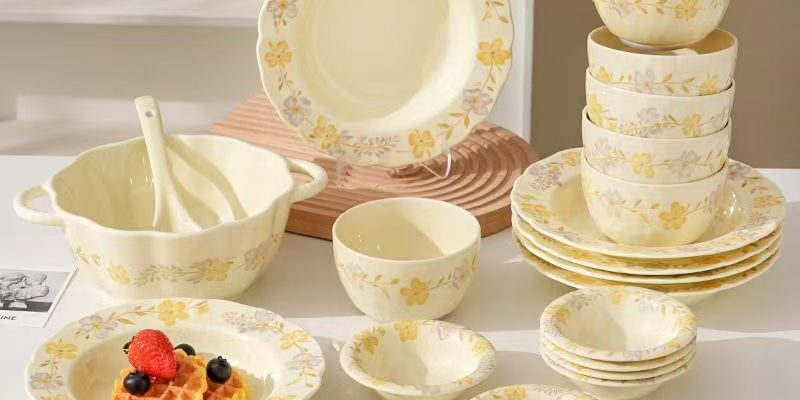 High quality cream floral ceramic crockery dinner sets