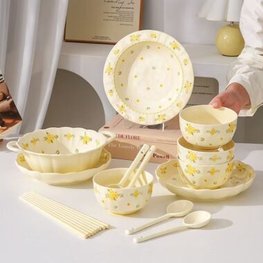 Cream style underglaze floral ceramic crockery dinner sets