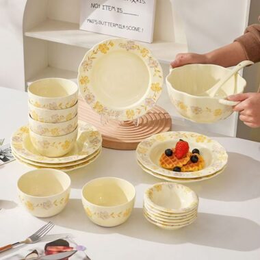 High quality cream floral ceramic crockery dinner sets