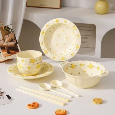 Cream style underglaze floral ceramic crockery dinner sets