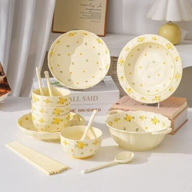 Cream style underglaze floral ceramic crockery dinner sets