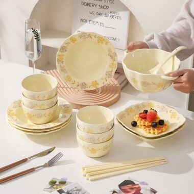 High quality cream floral ceramic crockery dinner sets