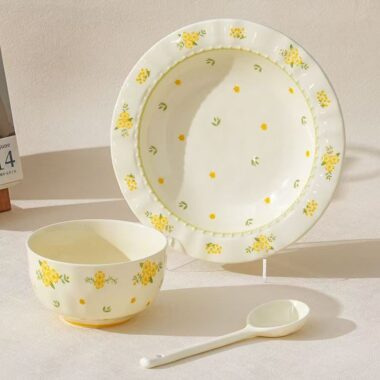 Cream style underglaze floral ceramic crockery dinner sets