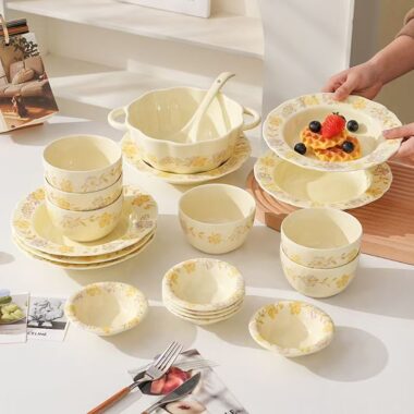 High quality cream floral ceramic crockery dinner sets