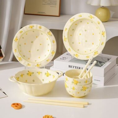 Cream style underglaze floral ceramic crockery dinner sets