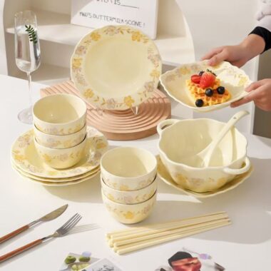High quality cream floral ceramic crockery dinner sets