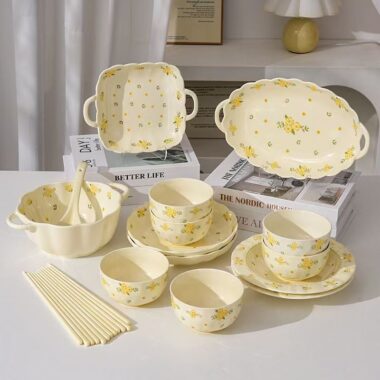 Cream style underglaze floral ceramic crockery dinner sets