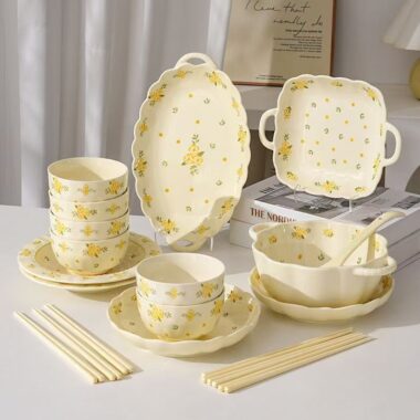 Cream style underglaze floral ceramic crockery dinner sets