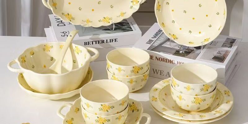 Cream style underglaze floral ceramic crockery dinner sets