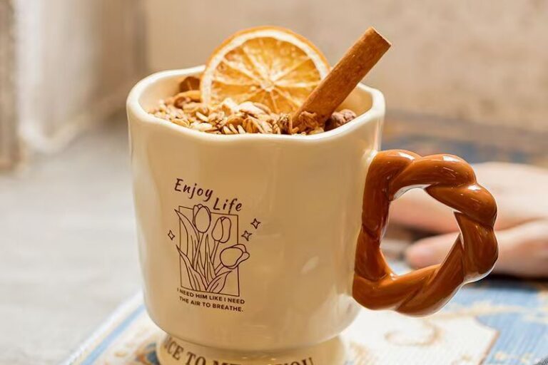 Cream style stem ceramic crockery mugs for home gifts