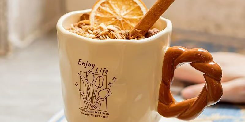 Cream style stem ceramic crockery mugs for home gifts