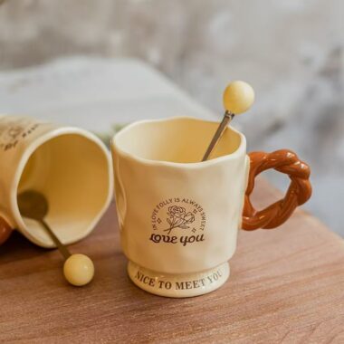 Cream style stem ceramic crockery mugs for home gifts