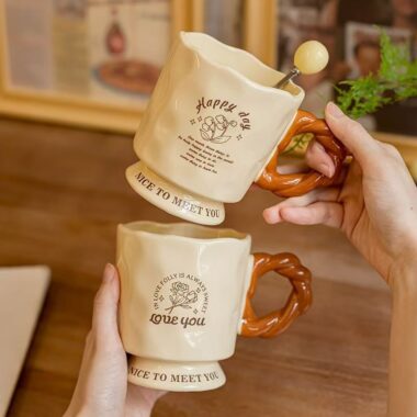 Cream style stem ceramic crockery mugs for home gifts
