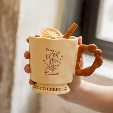 Cream style stem ceramic crockery mugs for home gifts