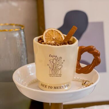 Cream style stem ceramic crockery mugs for home gifts
