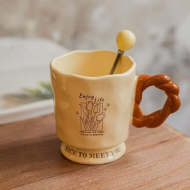 Cream style stem ceramic crockery mugs for home gifts