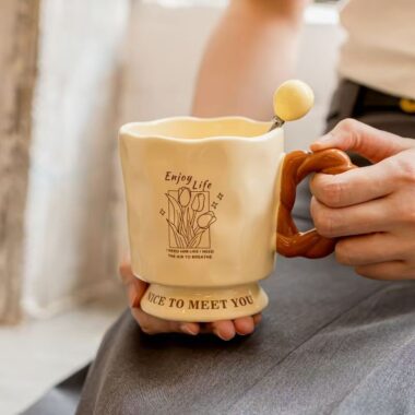 Cream style stem ceramic crockery mugs for home gifts