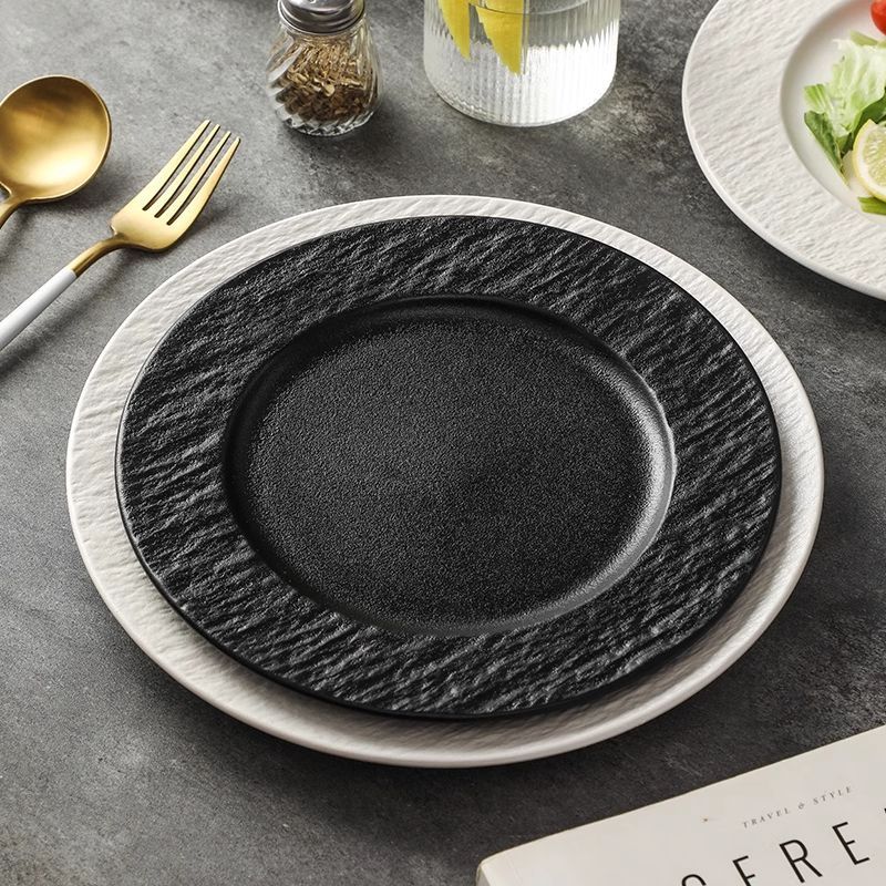 Creative round ceramic crockery steak plates for home dining