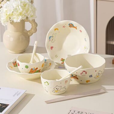 Cute cartoon couple ceramic crockery dinner sets for home