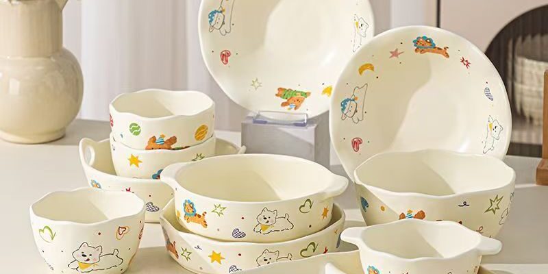 Cute cartoon couple ceramic crockery dinner sets for home