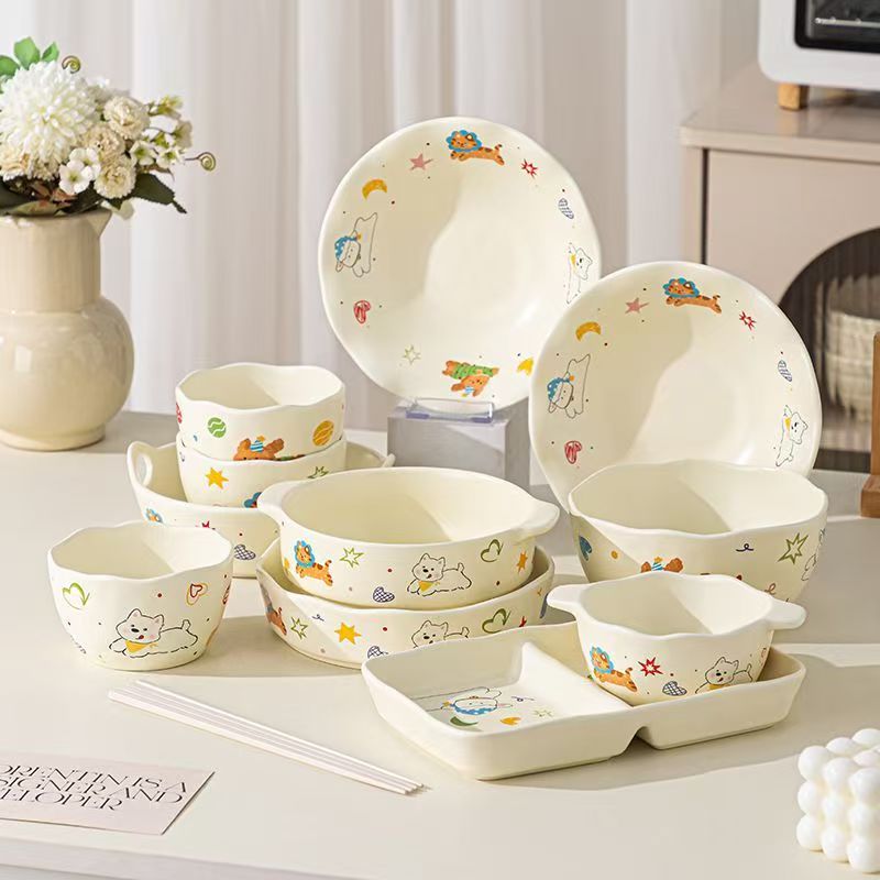 Cute cartoon couple ceramic crockery dinner sets for home